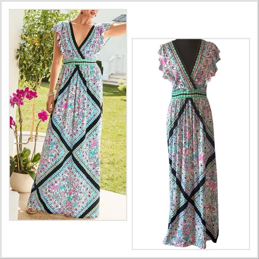 Lilly Pulitzer‎ Roselle Maxi Dress V-neck Women’s Size 4  Resort Preppy Cruise